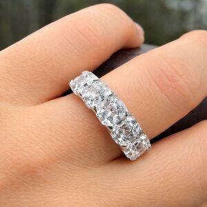 Sparkling Clear Cubic Assher Cut CZ Eternity Band - Silver 925